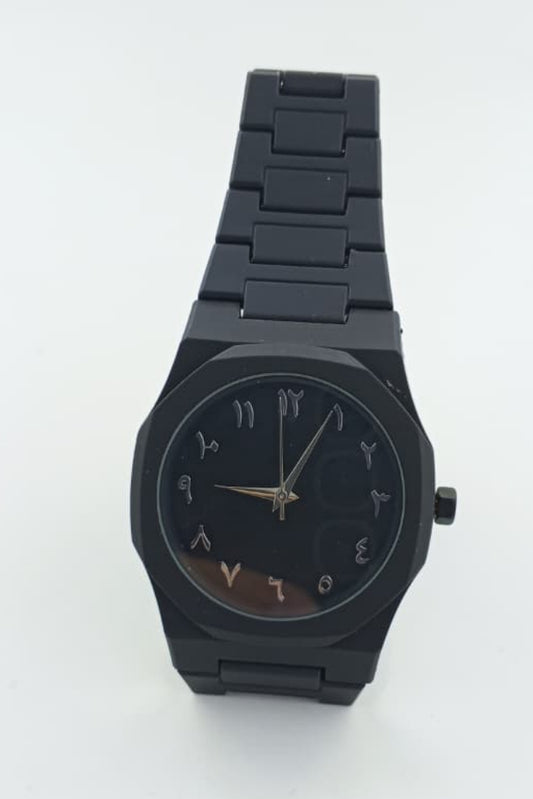 Matte Black Watch with Eastern Arabic Numerals - Premium Quality