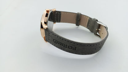 FORMAN Time Casual Luxury Men’s Watch – Rose Gold Case with Grey Textured Leather Strap