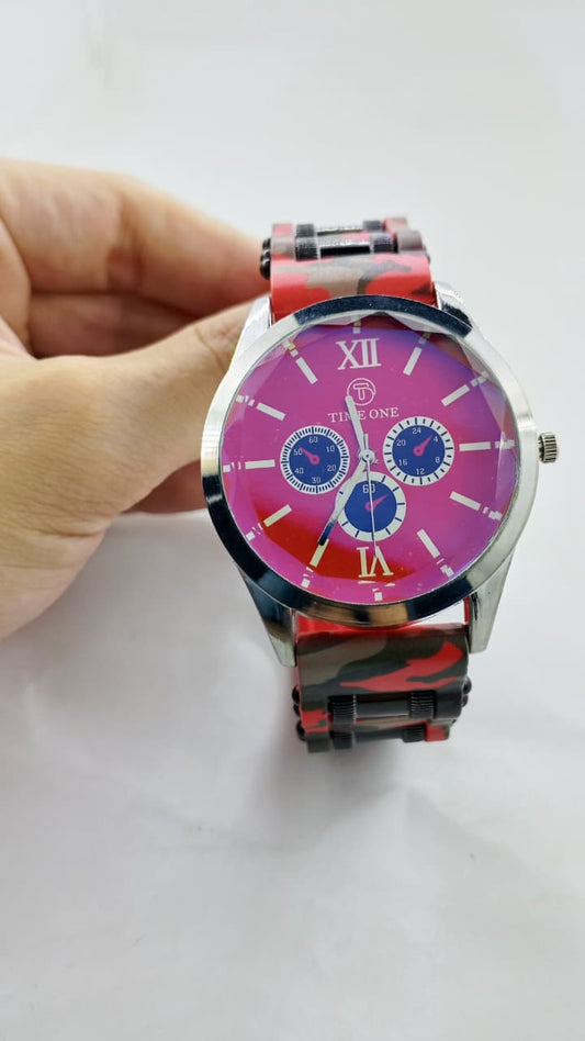 Time One Premium Iridescent Dial Watch with Camouflage Strap - High Quality