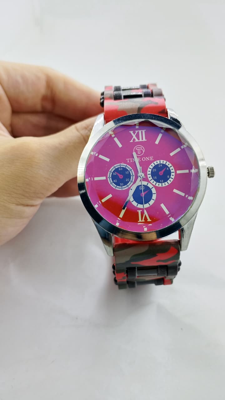 Time One Premium Iridescent Dial Watch with Camouflage Strap - High Quality