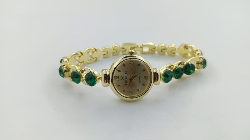 HAVEN Luxury Emerald Bracelet Series – Premium Gold & Green Stone Quartz Watch for Women