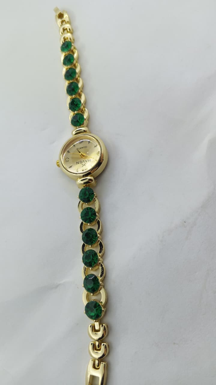 HAVEN Luxury Emerald Bracelet Series – Premium Gold & Green Stone Quartz Watch for Women