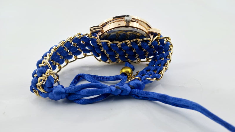 Timeone Premium Azure Collection – Women's Royal Blue Heart-Faced Gold Chain Bracelet Watch
