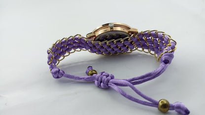 TimeOne Premium Violet Collection – Women's Purple Heart-Faced Gold Chain Bracelet Watch