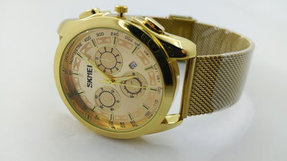 Skmei Signature Series – Luxury Gold Mesh Strap Chronograph