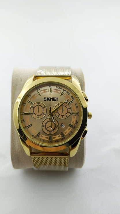 Skmei Signature Series – Luxury Gold Mesh Strap Chronograph