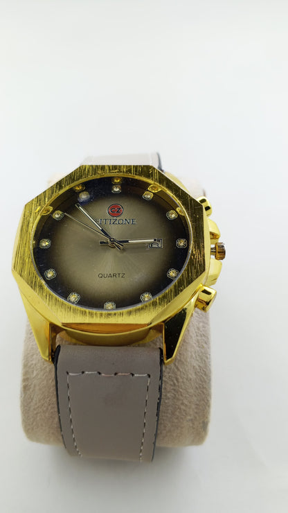 Citizone Premium Quartz Octagonal Dial Watch with Textured Strap