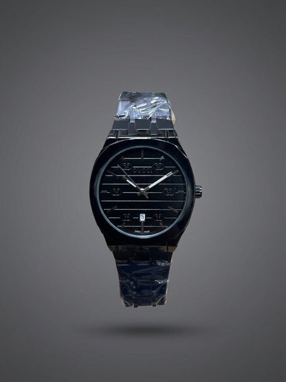 Guc-ci Stainless Steel Men's Analog Watch with Date Display – Silver & Black Dial