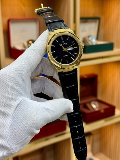 Trove Classic Quartz Watch – Black Dial | Premium Leather Strap