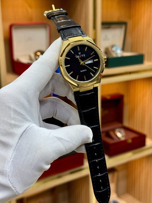 Trove Classic Quartz Watch – Black Dial | Premium Leather Strap