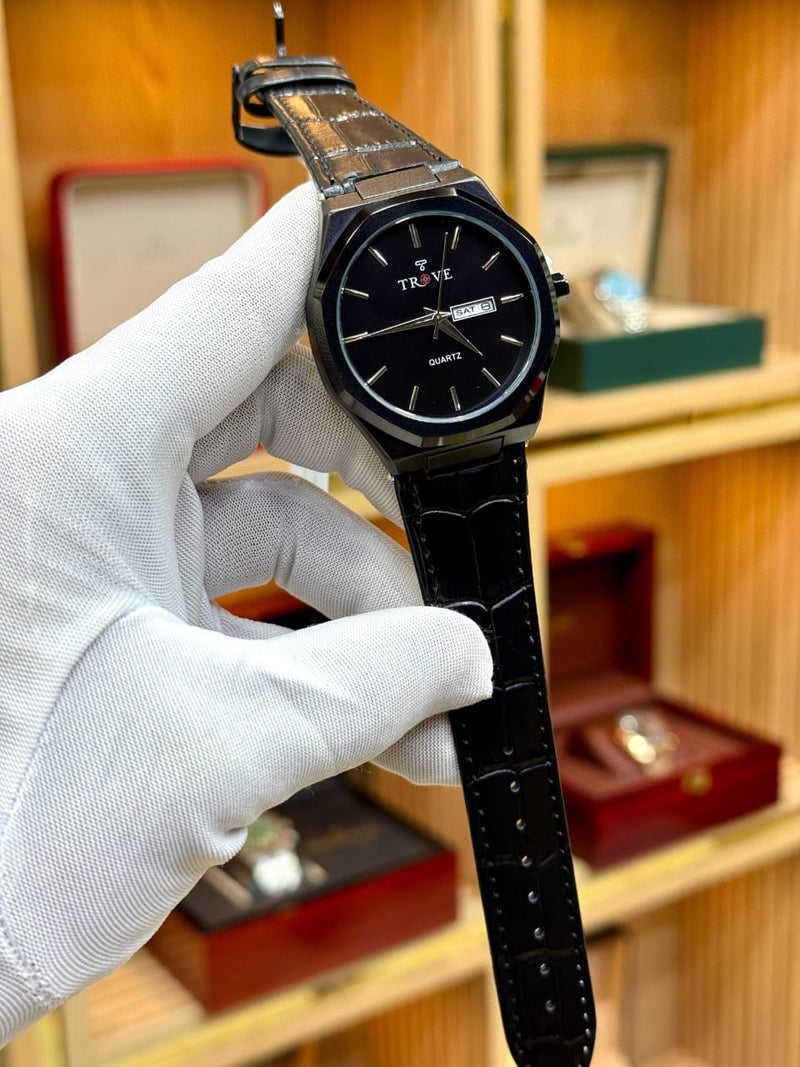Trove Classic Quartz Watch – Black Dial | Premium Leather Strap