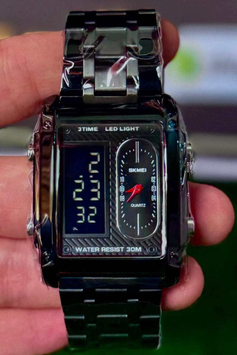 SK-MEI Dual Display Black Watch – Premium Men's Watch