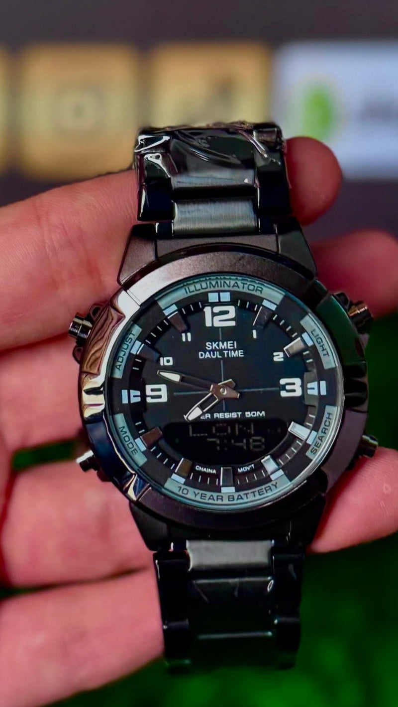 SK-MEI Men's Dual Time Analog Digital Watch – 50M Water Resistant