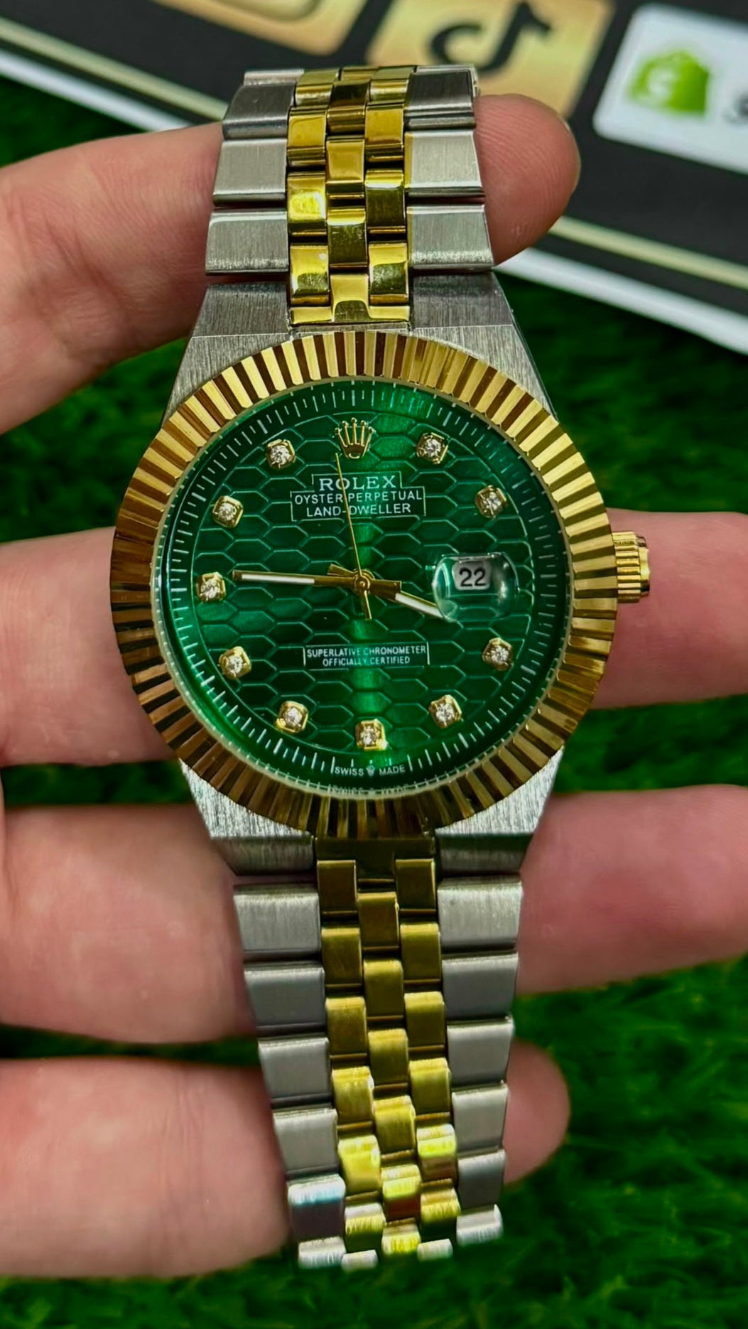 RLX master piece Premium Two-Tone Green Honeycomb Dial Watch