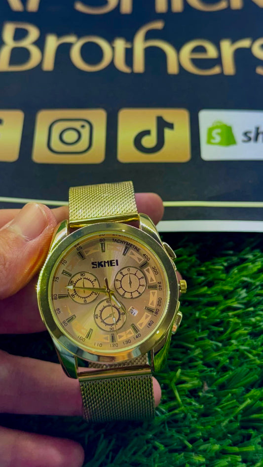 Skmei Signature Series – Luxury Gold Mesh Strap Chronograph