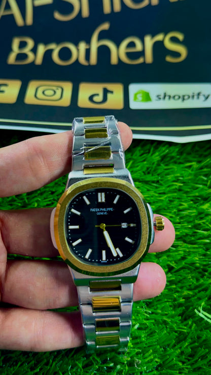 PP Two-Tone Stainless Steel Analog Watch with Black Dial
