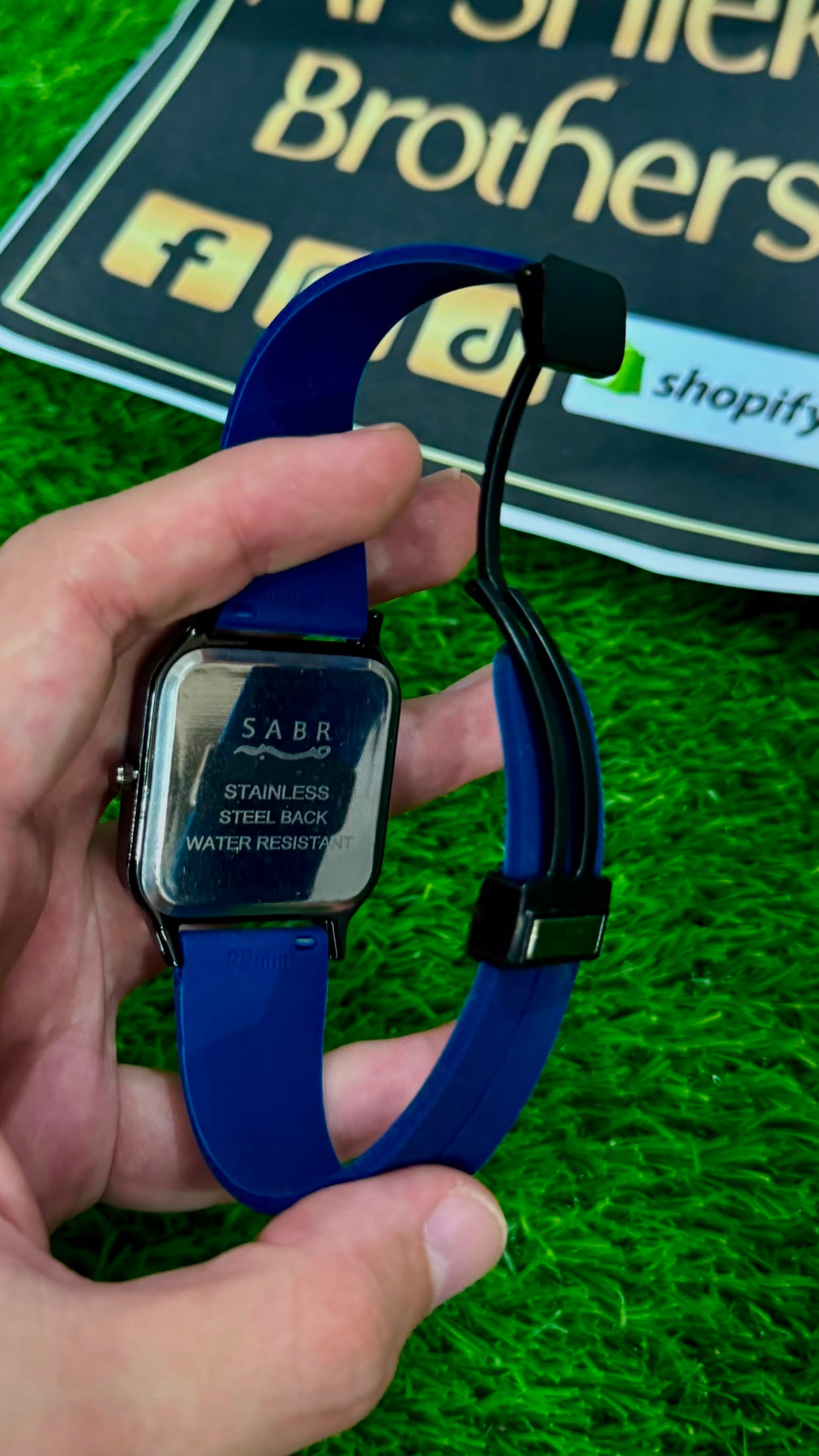 SABR Square Arabic Dial Quartz Watch for Men & Women - Blue Dial & Silicone Strap