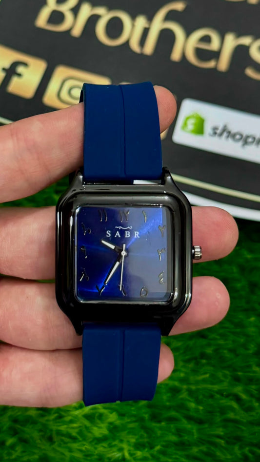 SABR Square Arabic Dial Quartz Watch for Men & Women - Blue Dial & Silicone Strap
