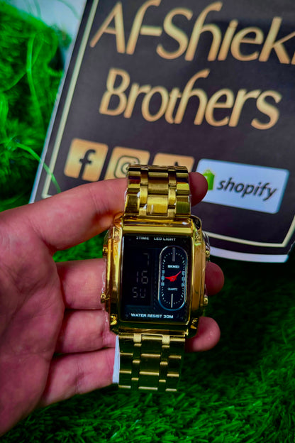 SK-MEI Dual Display Gold Watch – Premium Men's Watch