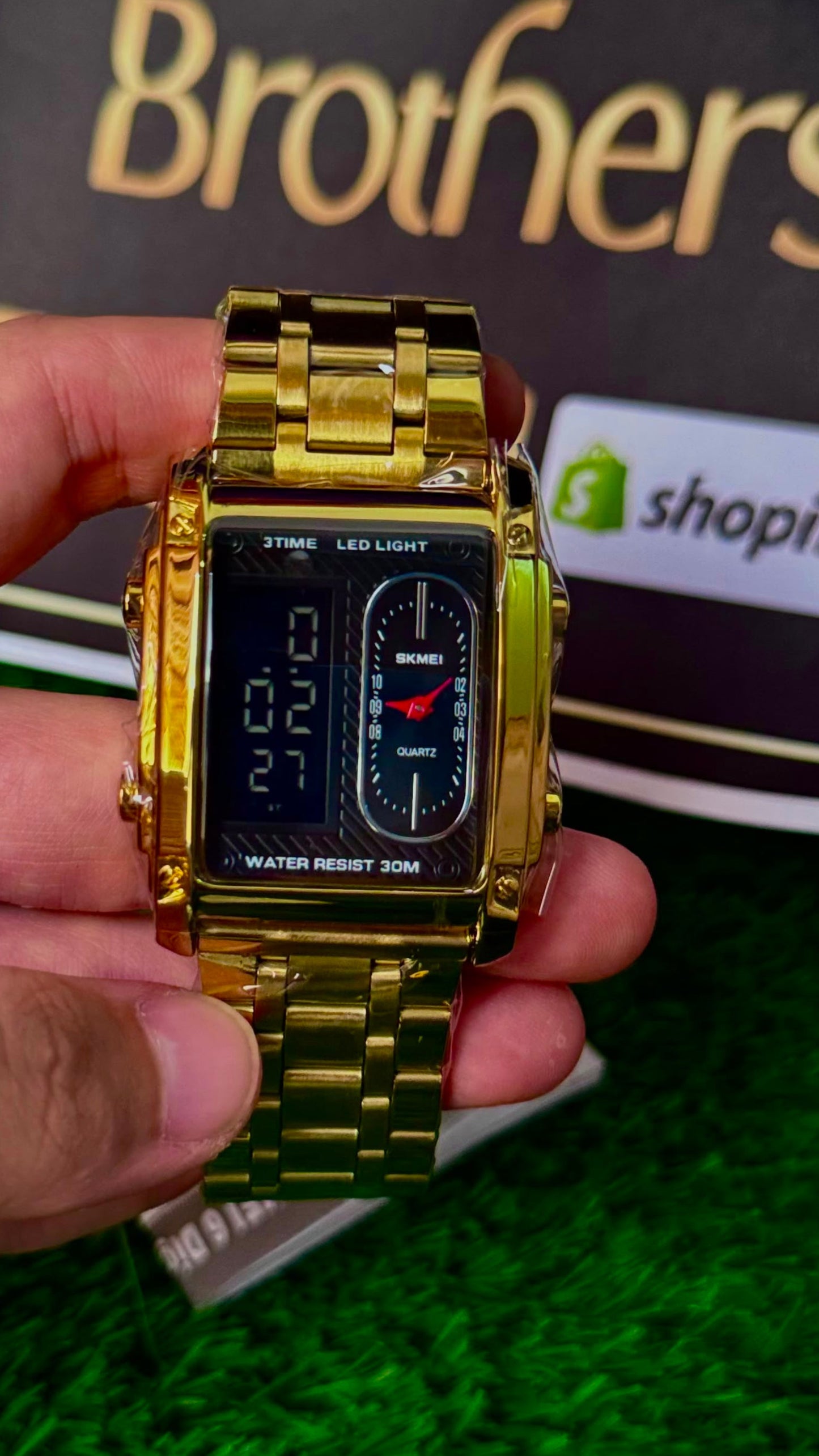 SK-MEI Dual Display Gold Watch – Premium Men's Watch