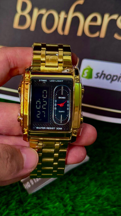 SK-MEI Dual Display Gold Watch – Premium Men's Watch