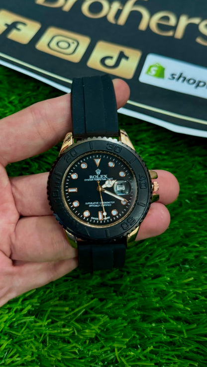 Rlx Oyster Perpetual Yacht-Master Watch for Men - Black Matte Dial & Silicone Strap