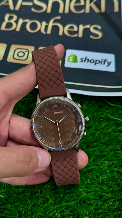 Xmart Casual Quartz Watch for Men - Brown Patterned Dial & Textured Rubber Strap