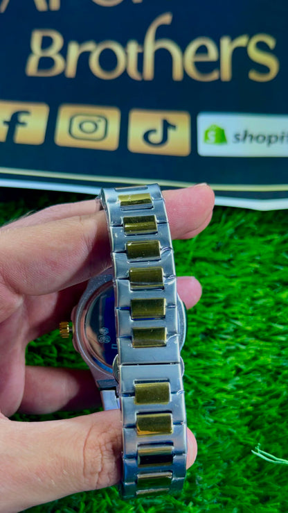 PP Two-Tone Stainless Steel Analog Watch with Black Dial