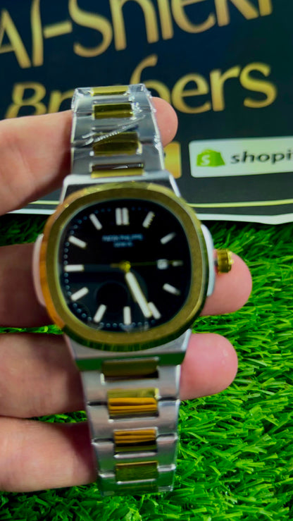 PP Two-Tone Stainless Steel Analog Watch with Black Dial