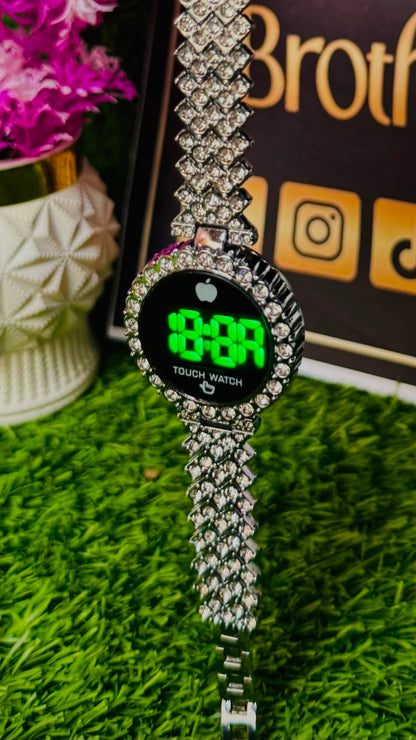 Silver-Plated Touch LED Diamond Women's Watch