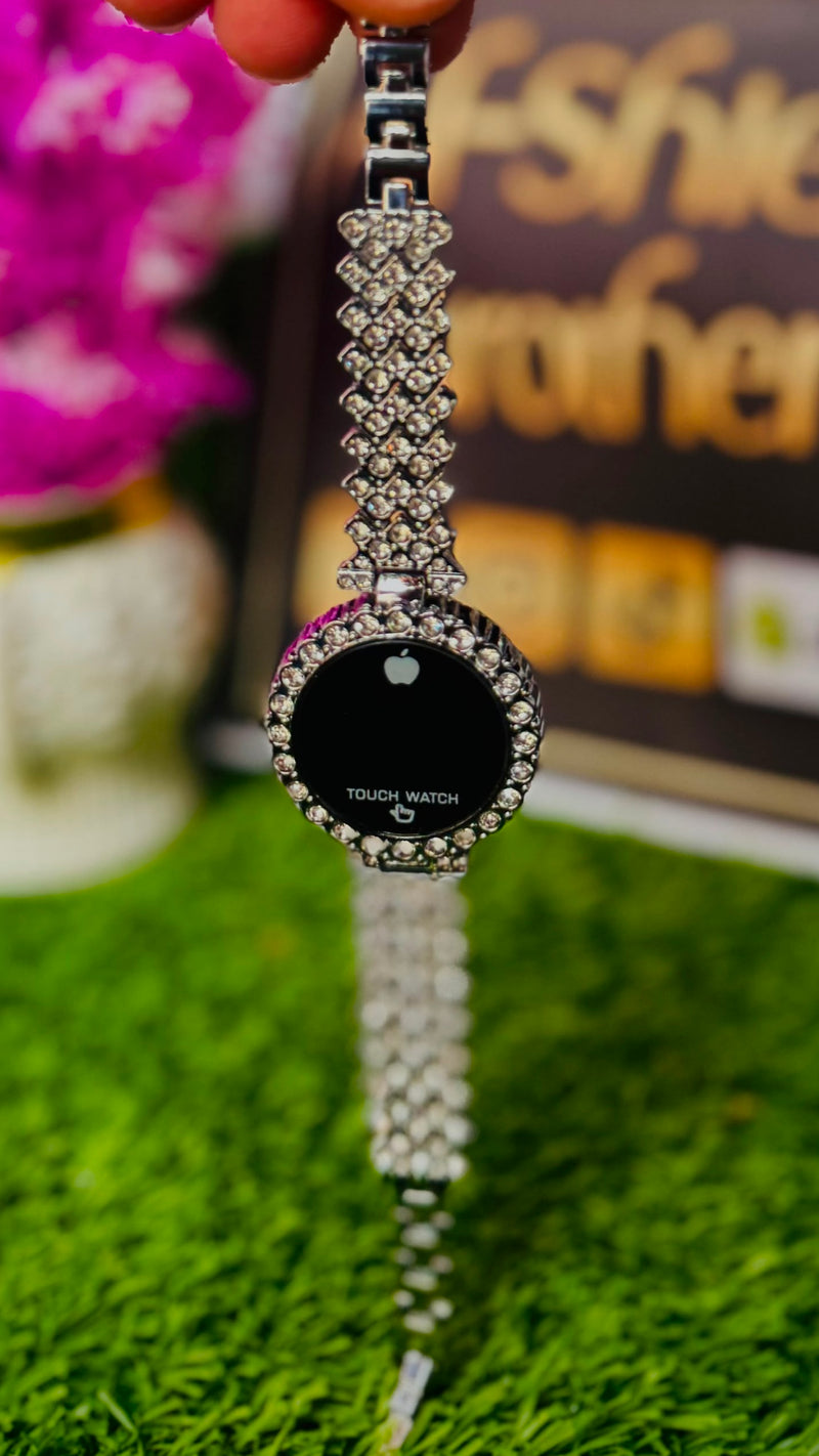 Silver-Plated Touch LED Diamond Women's Watch