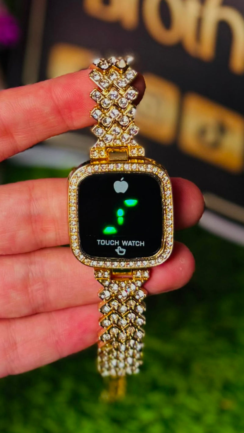 Gold-Plated Touch LED Diamond Women's Watch
