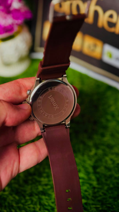 Xmart Limited Edition Men's Sports Chronograph Watch - Brown Dial & Brown Silicone Strap