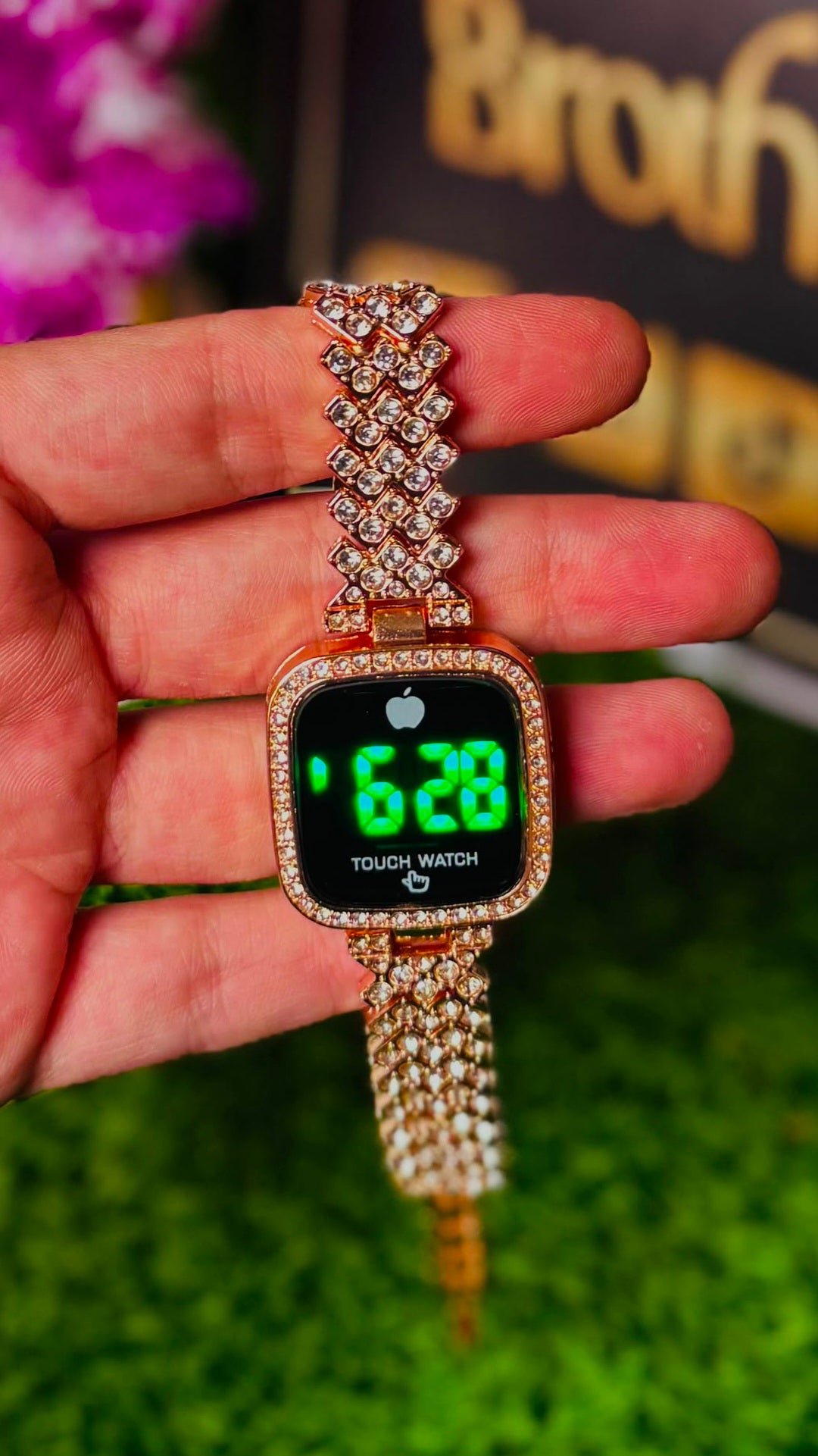 Rose Gold-Plated Touch LED Diamond Women's Watch