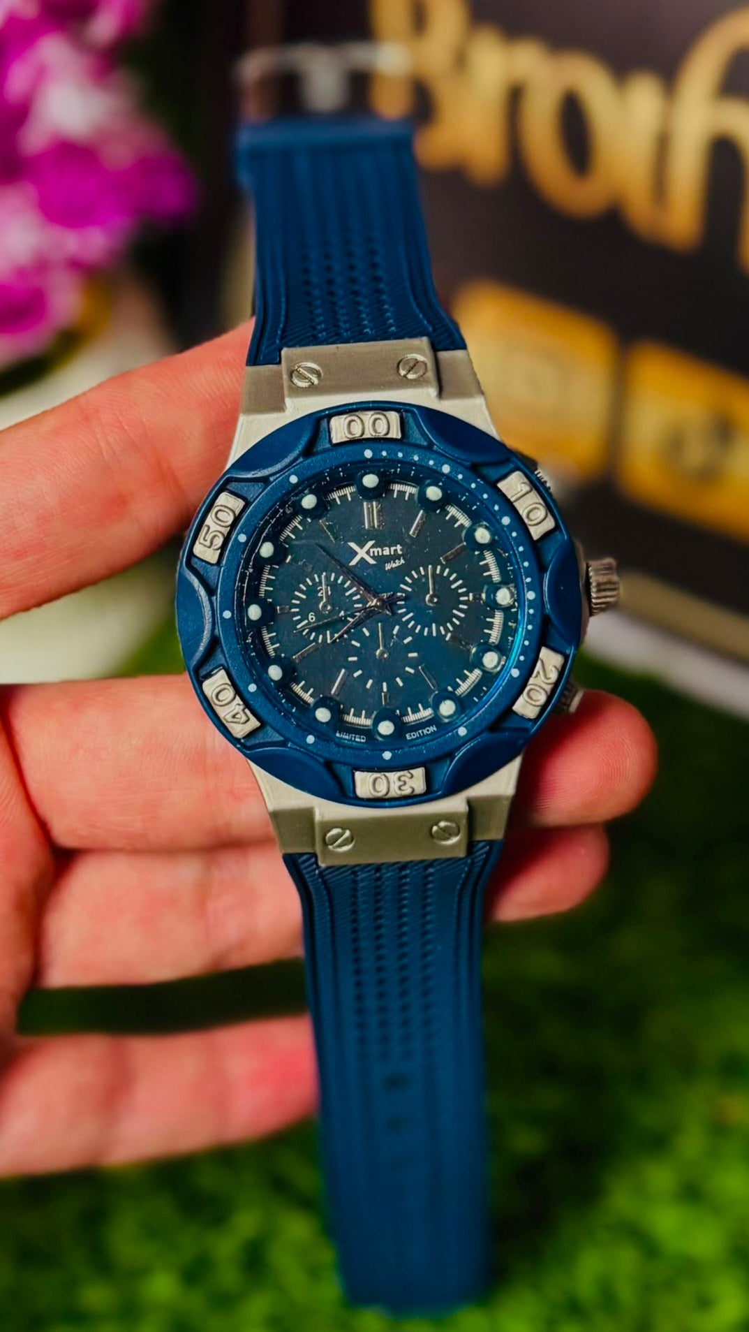 Xmart Limited Edition Men's Sports Chronograph Watch - Navy Blue Dial & Blue Silicone Strap