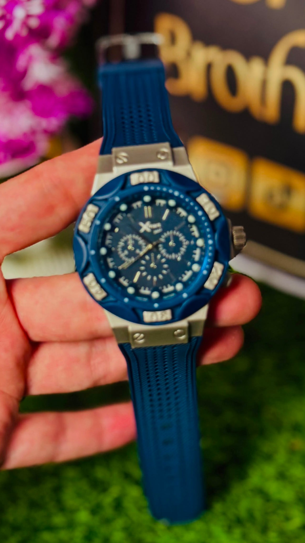 Xmart Limited Edition Men's Sports Chronograph Watch - Navy Blue Dial & Blue Silicone Strap