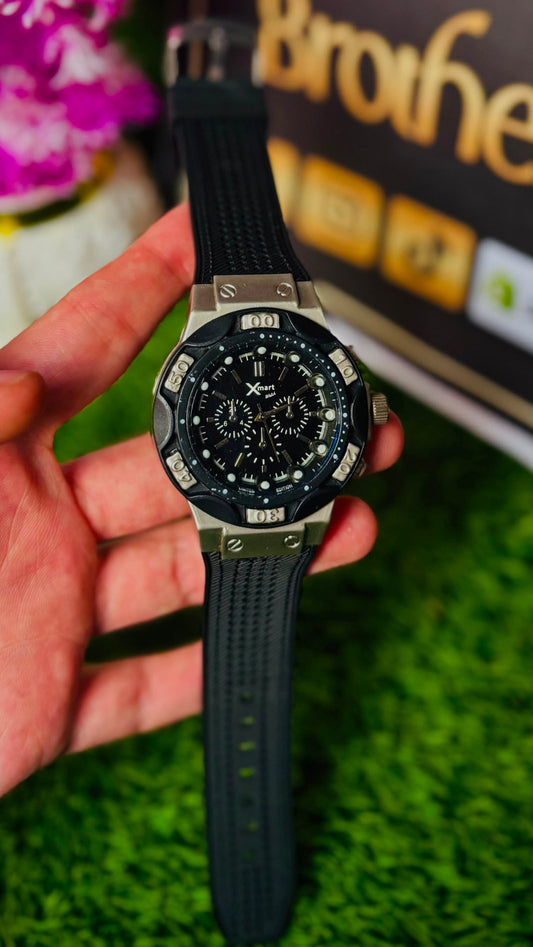 Xmart Limited Edition Men's Sports Chronograph Watch - Black Dial & Silicone Strap