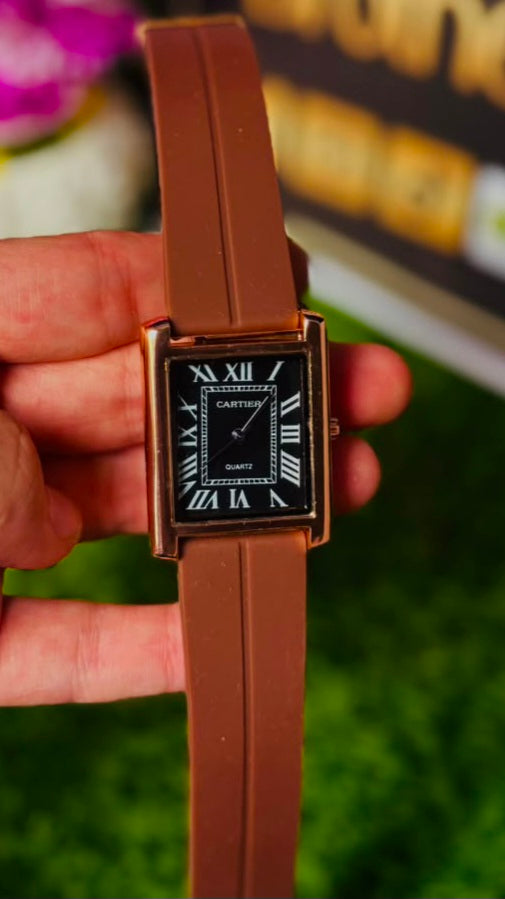 Cartier Silicone Strap Rectangle Dress Watch magnetic lock