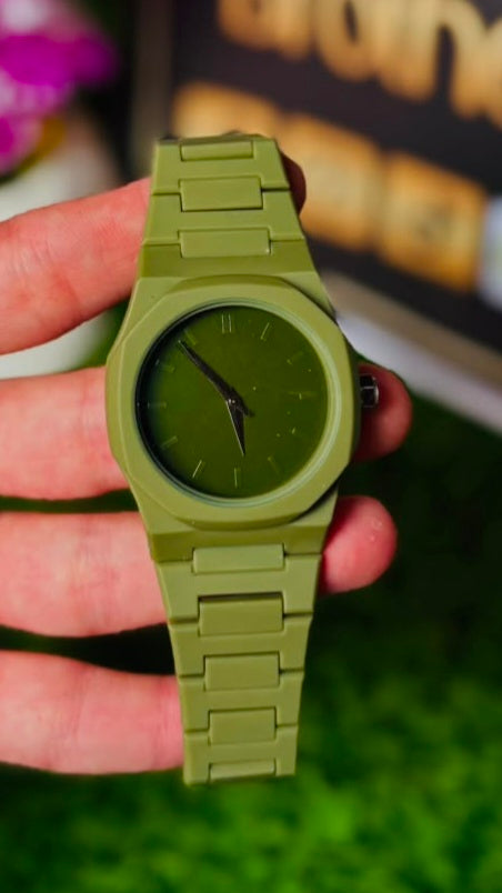 Arabic Monochromatic Army Green Matte Finish Watch