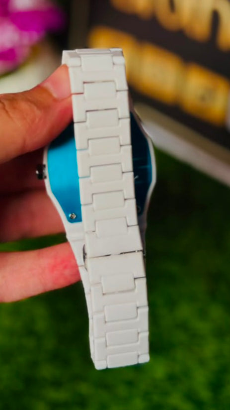 Arabic Dial Geometric Watch - Matte White Dual Tone Integrated Bracelet