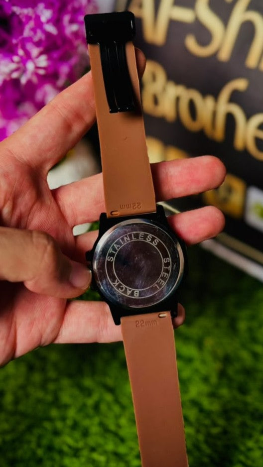 PP Classic Brown Silicone Strap Analog Watch with Date Display