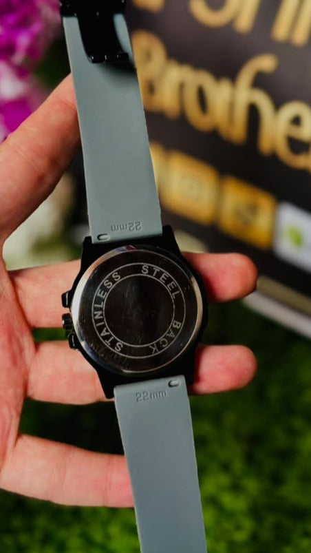 PP Grey Silicone Strap Black Dial Analog Watch with Date Display