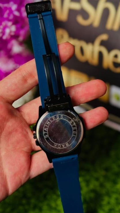 PP Blue Silicone Strap Classic Analog Watch with White Dial