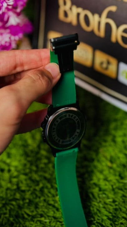Green Silicone Strap Analog Watch with White Dial & Date Display