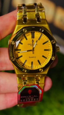 Crystal Time All-Gold Edition: Luxury Octagonal Bezel Men's Watch with Gold Dial & Link Chain Strap