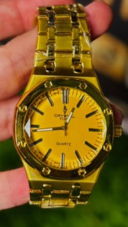 Crystal Time All-Gold Edition: Luxury Octagonal Bezel Men's Watch with Gold Dial & Link Chain Strap
