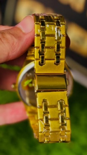 Crystal Time All-Gold Edition: Luxury Octagonal Bezel Men's Watch with Gold Dial & Link Chain Strap
