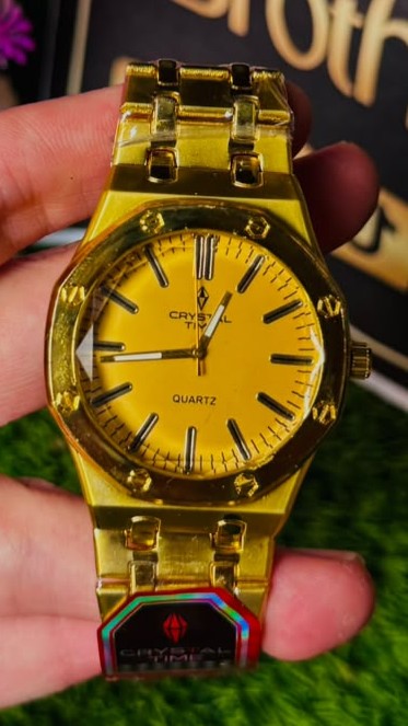 Crystal Time All-Gold Edition: Luxury Octagonal Bezel Men's Watch with Gold Dial & Link Chain Strap