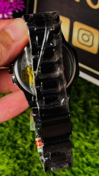 Crystal Time Men's Fashion Watch: Black Octagonal Case with White Dial, Rose Gold Accents & Sub-Dial Detail