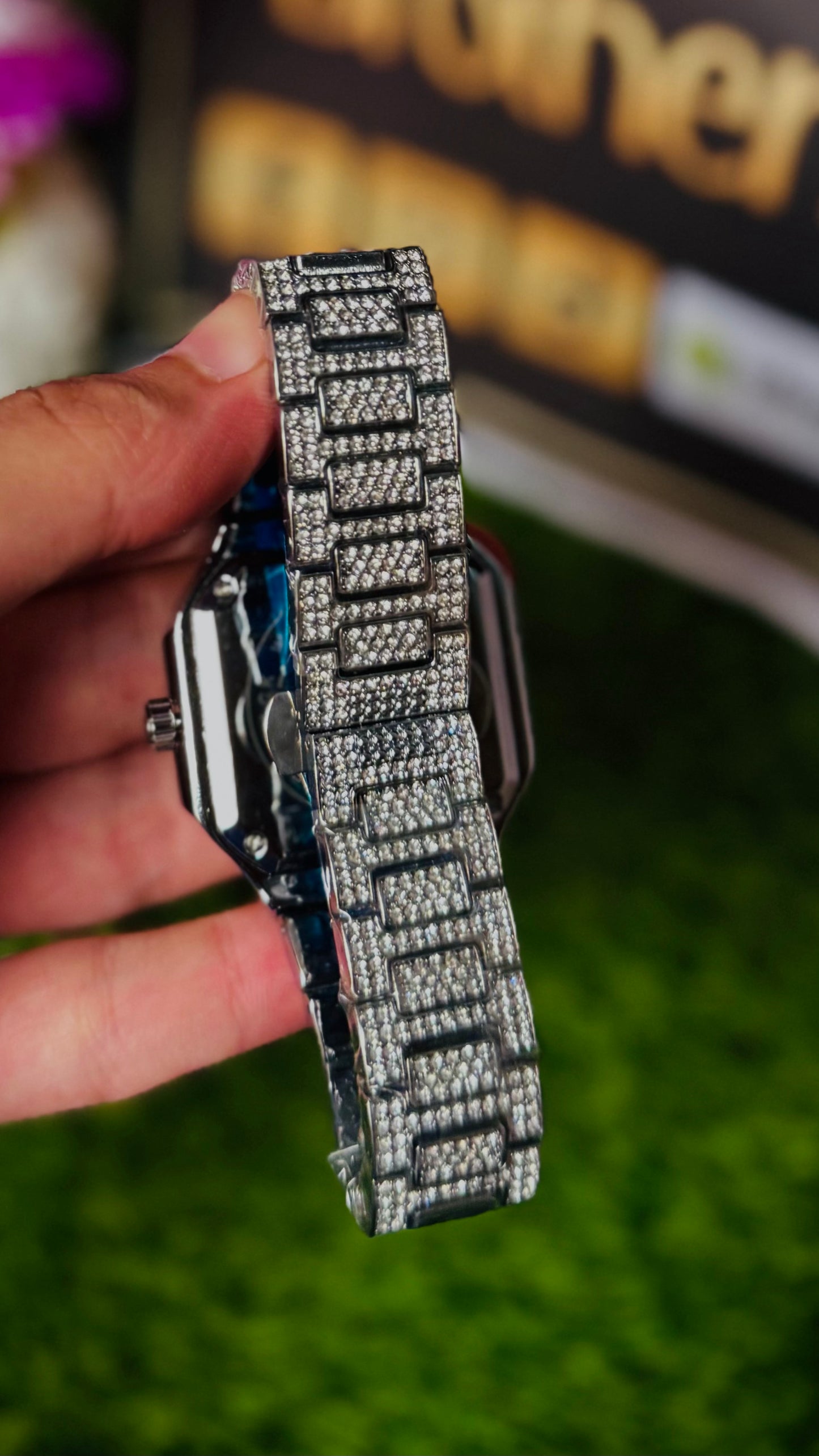PP Style Full Iced-Out Diamond Watch for Men - Fully Studded Square Dial & Bracelet